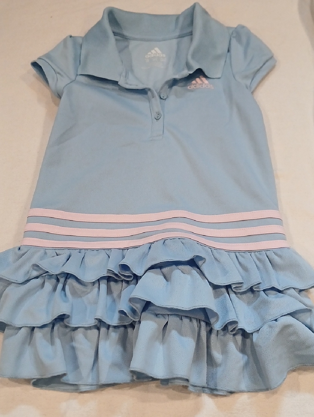 adidas Light Blue Polo Dress with Pink Stripe Detail